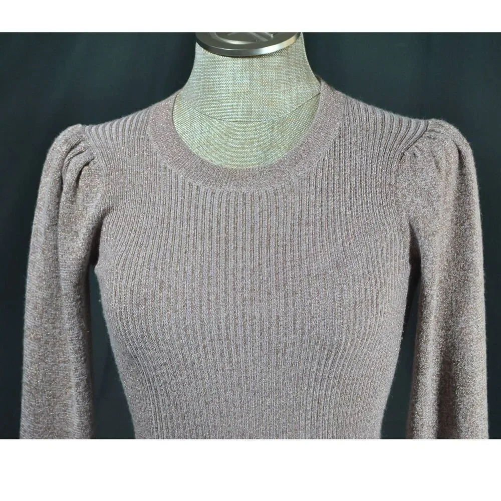 Rebecca Taylor Copper Metallic Wool Alpaca Ribbed Sweater - XS - Picture 2 of 4